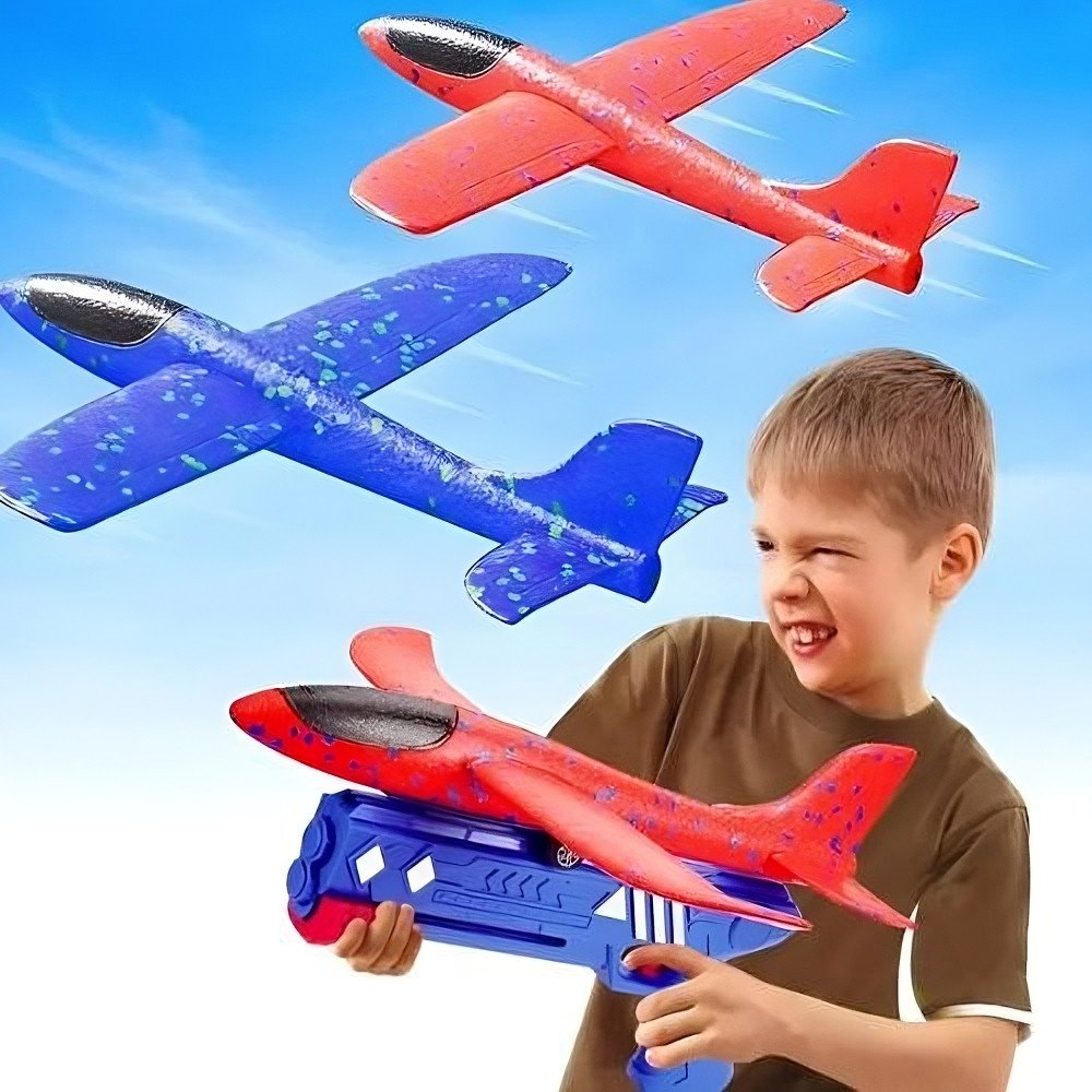 Lançador De Avião Infantil Brinquedo Planador Espuma Super Leve AZUL