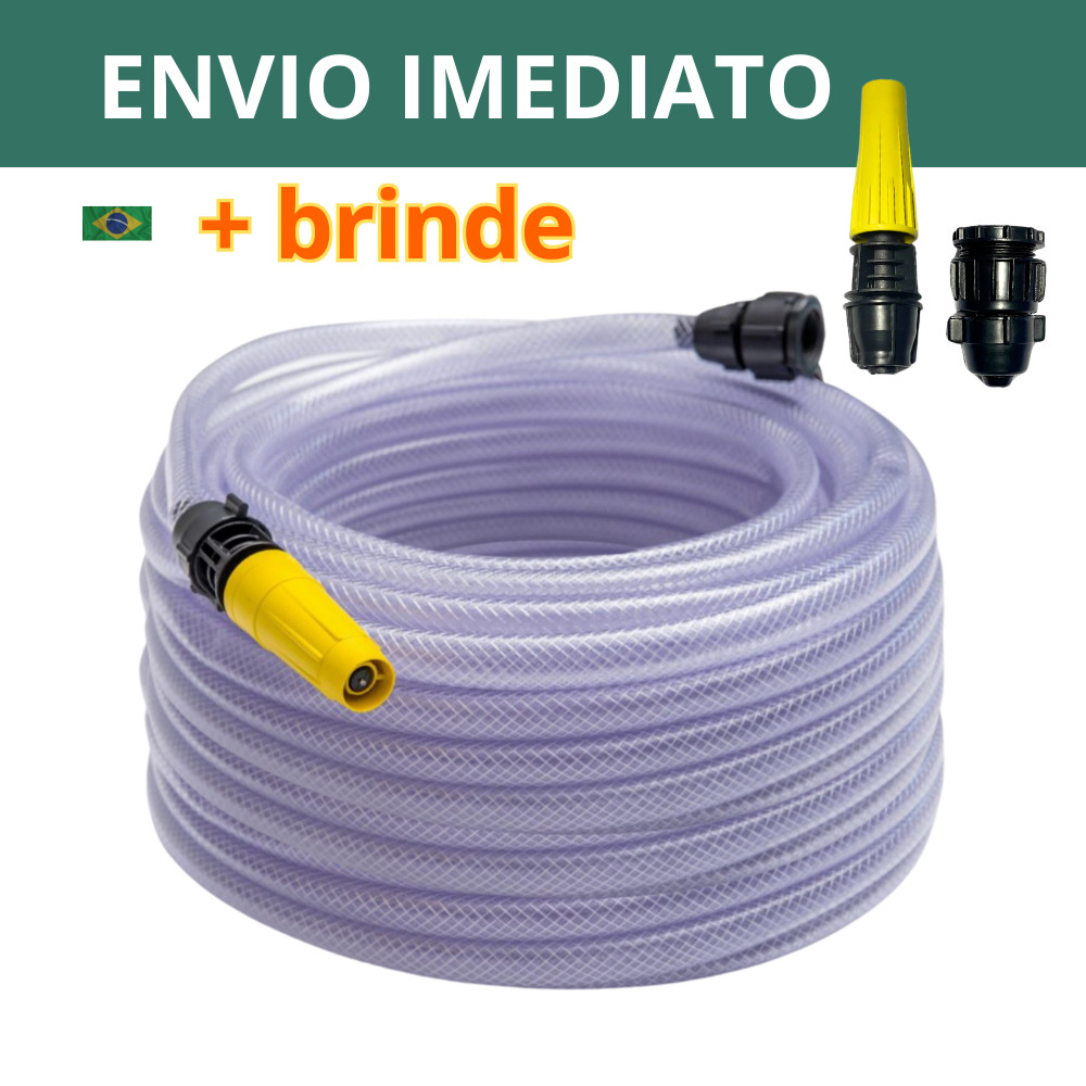 MANGUEIRA TRANÇADA CRISTAL DE JARDIM + Kit Conexão e Esguicho – 50 30 25 20 15 10 e 5M