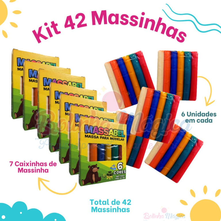 Kit 42 Massinha de Modelar 6 Cores Diferentes Colo