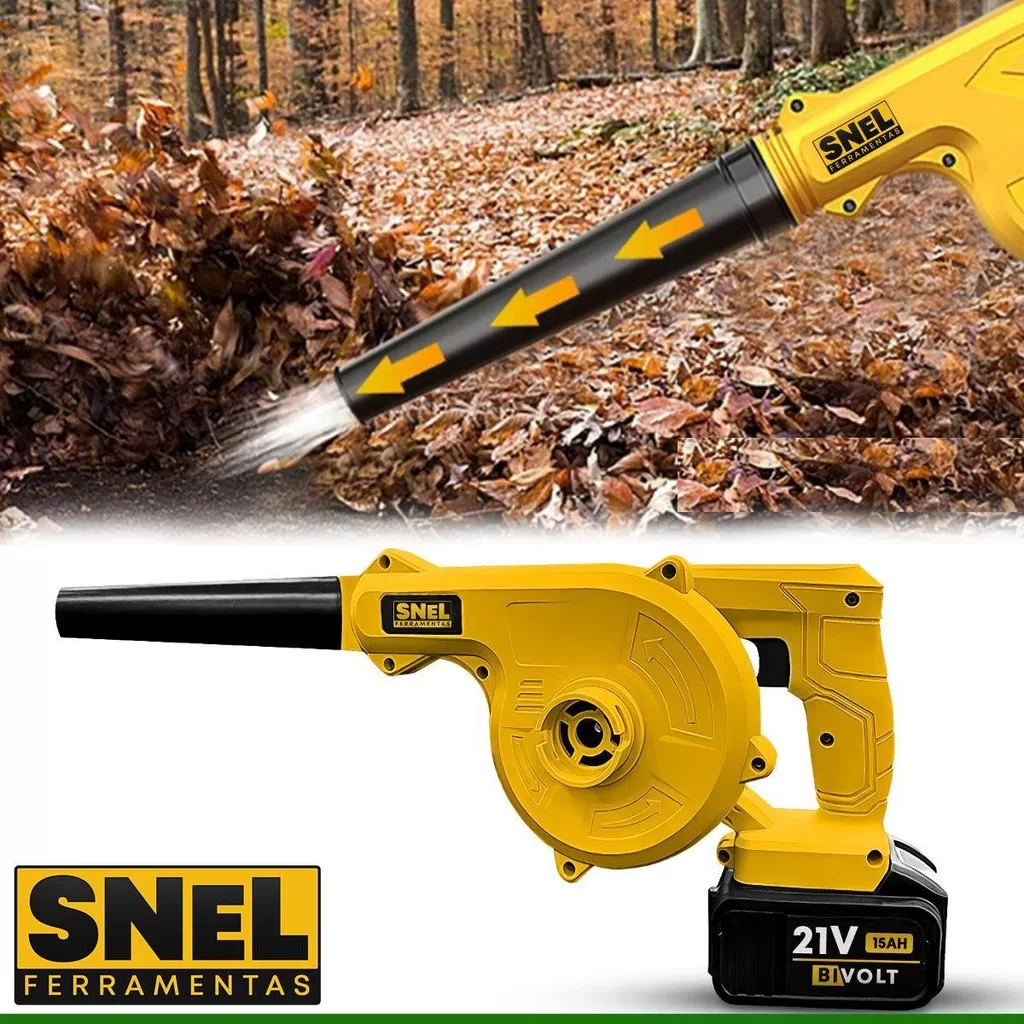 Soprador e Aspirador de Pó 21V Snel com Coletor e Bateria Ideal para Jardins e Áreas Externas
