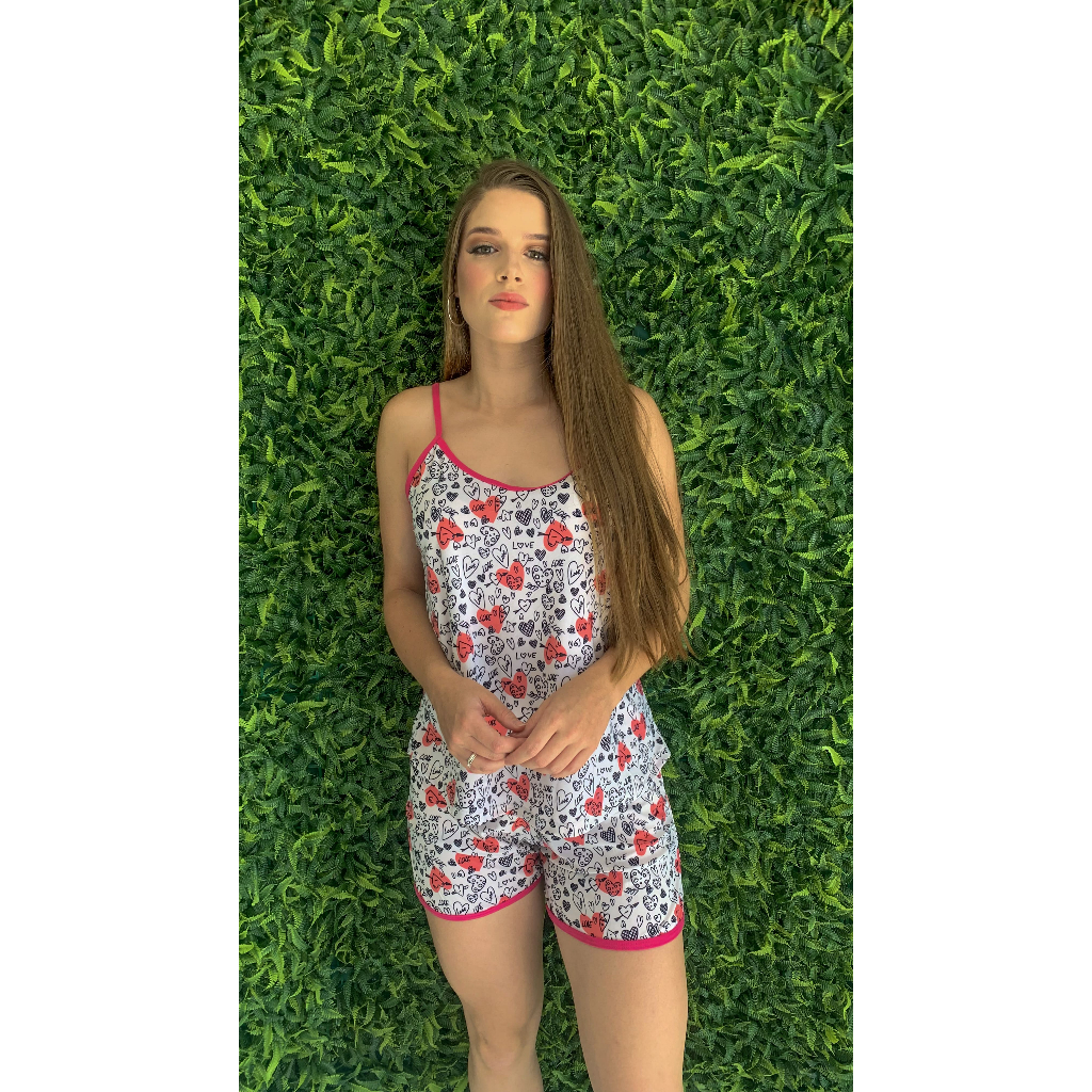 Pijama Feminino Plus Size Adulto De Alça Curto De Verão Liganete Malha Fria Fresco