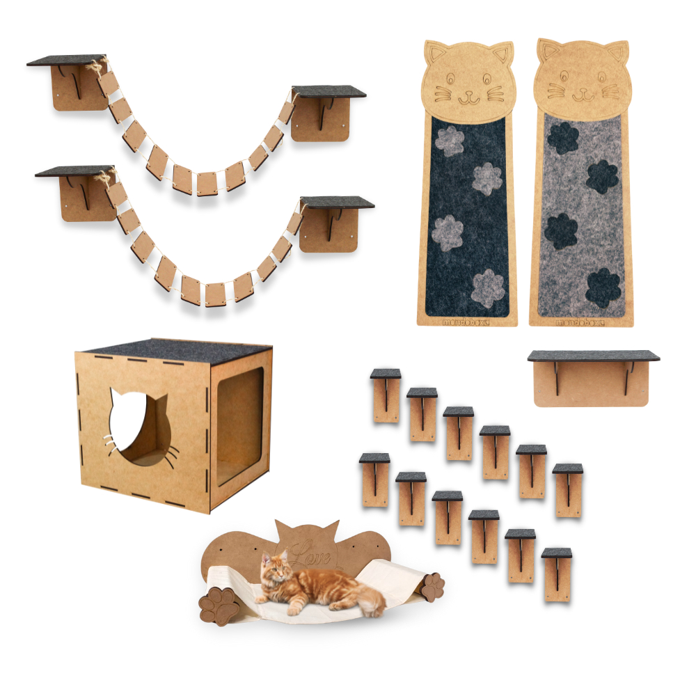 Melhor Kit Playground Gato Completo 19pç Brinquedo de Gatos Ponte Degrau Escadinha Arranhador Parede