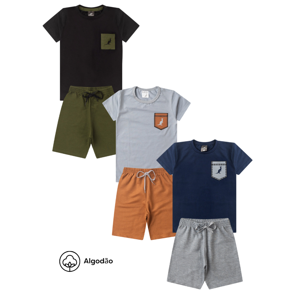 Kit 6 Peças Conjunto Infantil Menino Camisa Calor Verão Novidade Roupa Menino Algodão 1 a 14 anos
