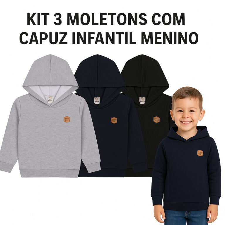Kit 3 Casacos Moletom Infantil Menino com Capuz  R