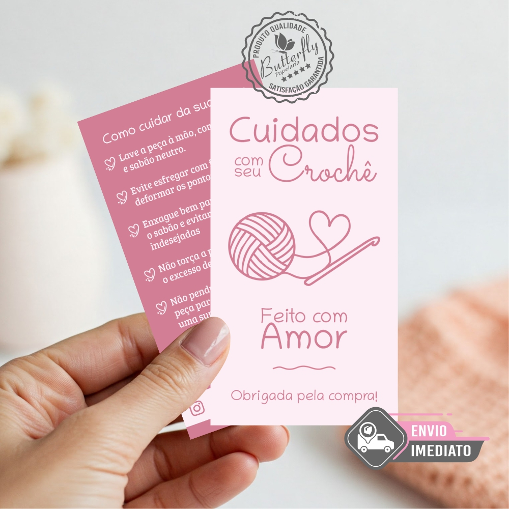 Cartão Cuidados com seu crochê – Tag lavagem da peça