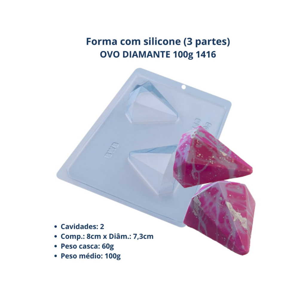 FORMA PARA CHOCOLATE ESPECIAL BWB (3 PARTES) DIAMANTE LAPIDADO 100G REF 1416