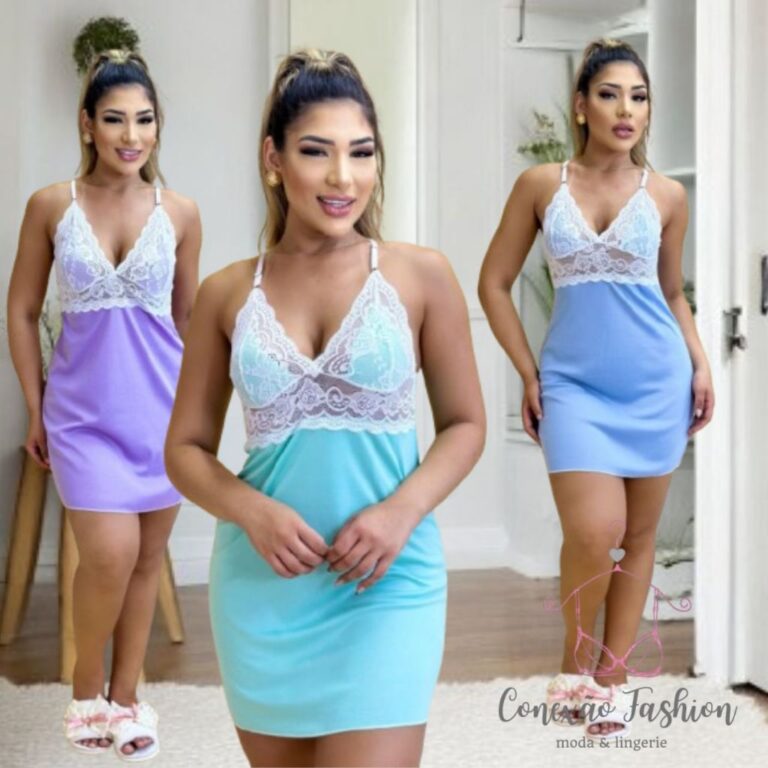 Kit 3 Camisola Romântica Renda Delicada Feminina 