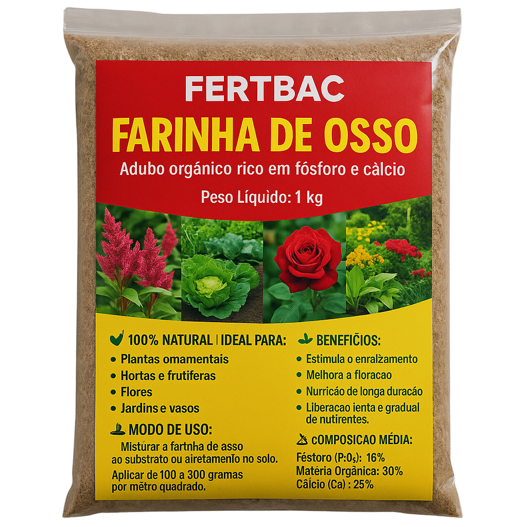 Farinha de Osso 5kg para Hortaliças, Frutíferas e Flores Autoclavada FertBac