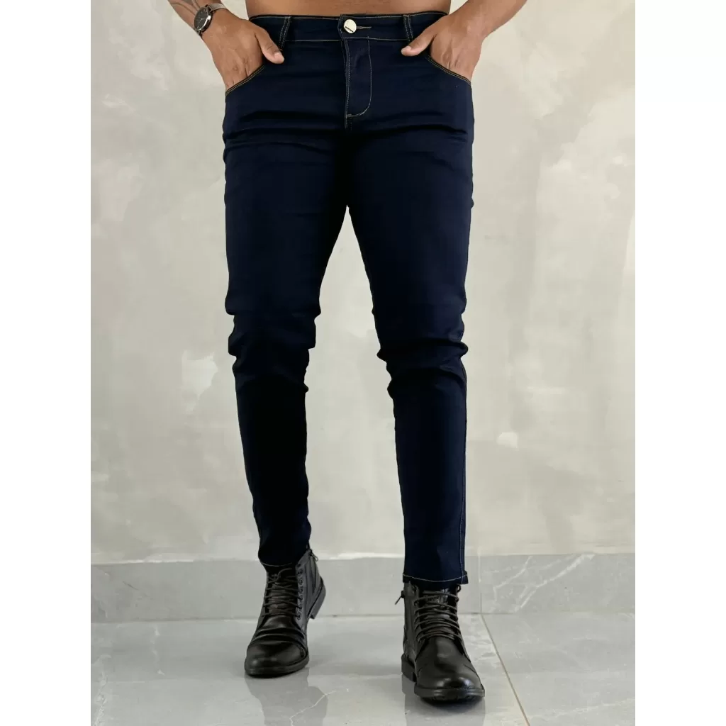 Calça Jeans Masculina Azul Escuro  Slim com Elastano
