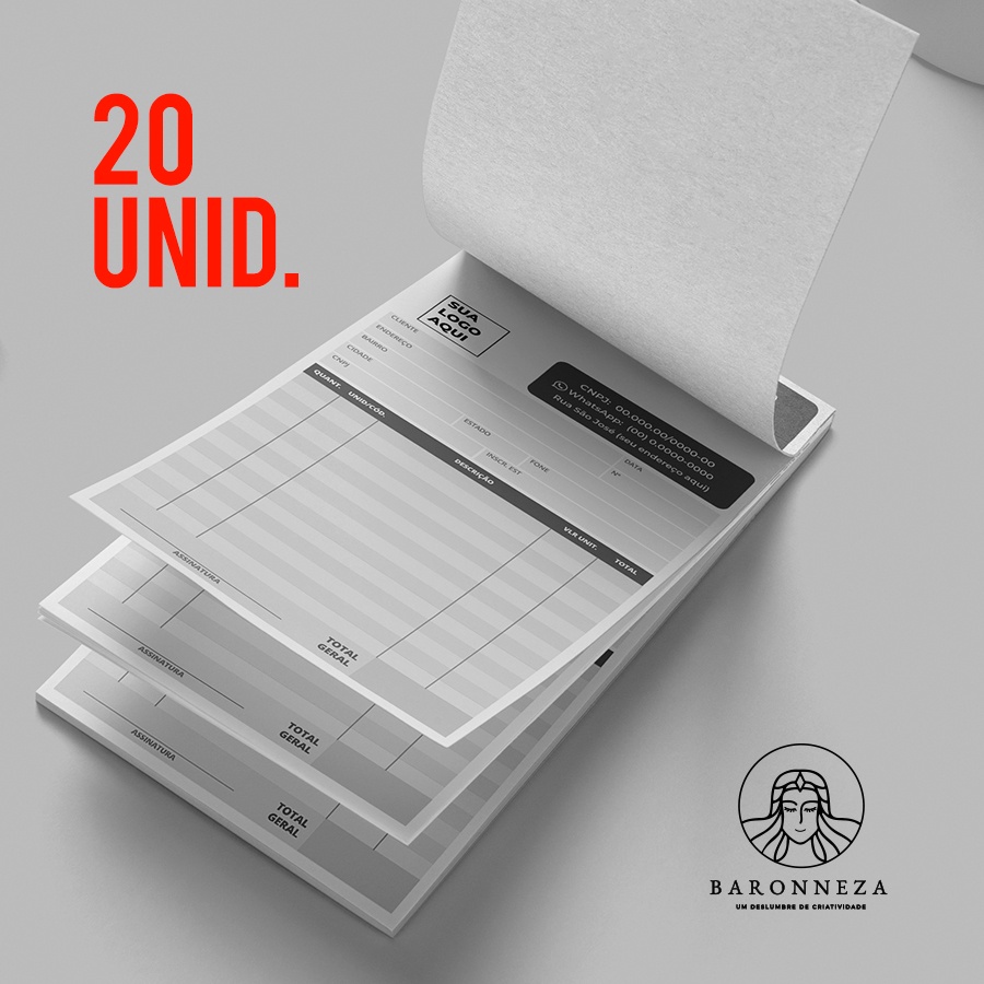 Talão de pedidos Personalizado Preto e Branco 20 unidades | Talão de orçamento Personalizado | Bloco