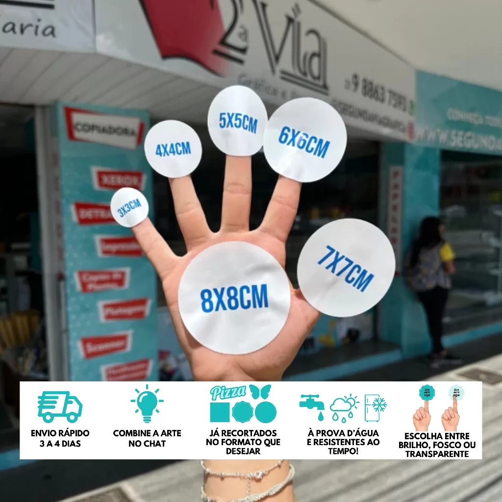25 a 150 Etiquetas Adesivas Personalizadas Em Rótulo Vinil Transparente 3×3 4×4 5×5 6×6 7×7 Cm