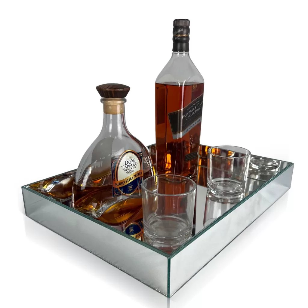 Bandeja Espelhada Decorativa Retangular Servir Bar, Bebidas, Festas, Café, Decoração Grande 30x40cm