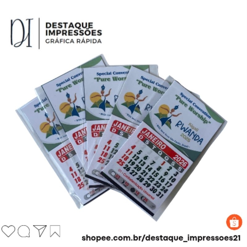 100 Mini Calendários 5×5 com imã 2027