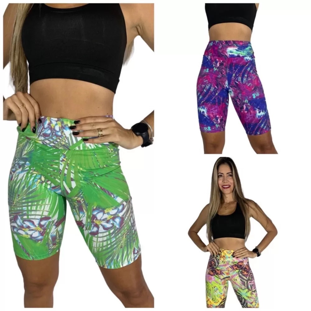 Kit 2 Bermuda  Short De Academia Feminina Fitness Estampas Diversas Treino Crossfit Atacado Revenda