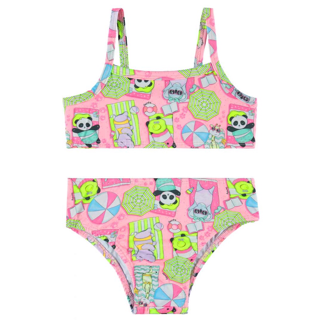 Biquíni Infantil com Proteção UV Rosa Panda Quimby Praia Piscina Tamanho 2