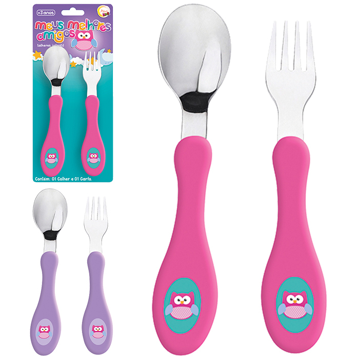 Conjunto de Talher Infantil Garfo Colher Inox para