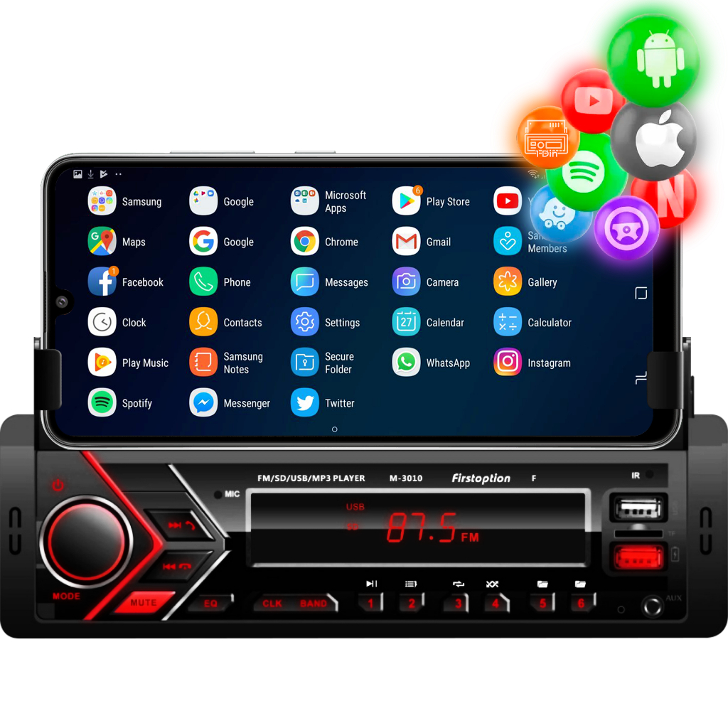 Rádio MP3 Player Som Automotivo 3010F Bluetooth Suporte Celular Universal 1 Din USB