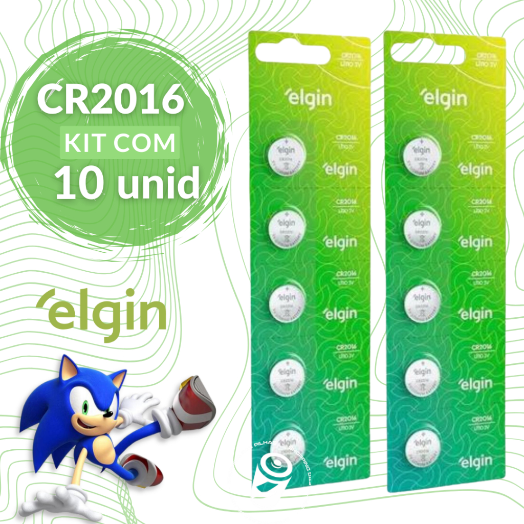 10 Baterias CR2016 3V Tipo Moeda Litio Lithium Elgin Energy – 02 Cartela C/ 05 Unidades