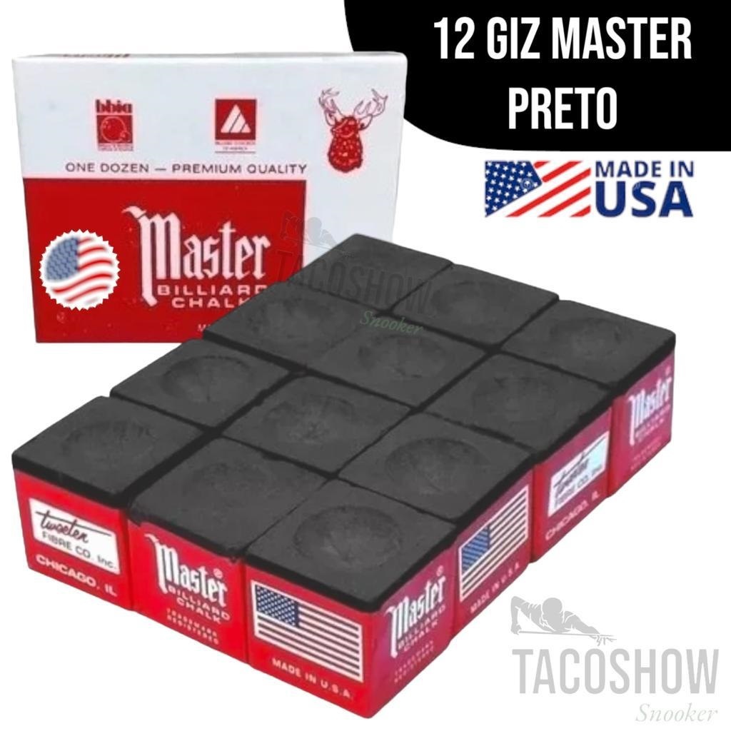 Giz Preto Sinuca Master Bilhar Importado EUA Original Profissional com 12 9 6 e 3 Gizes Snooker Genu