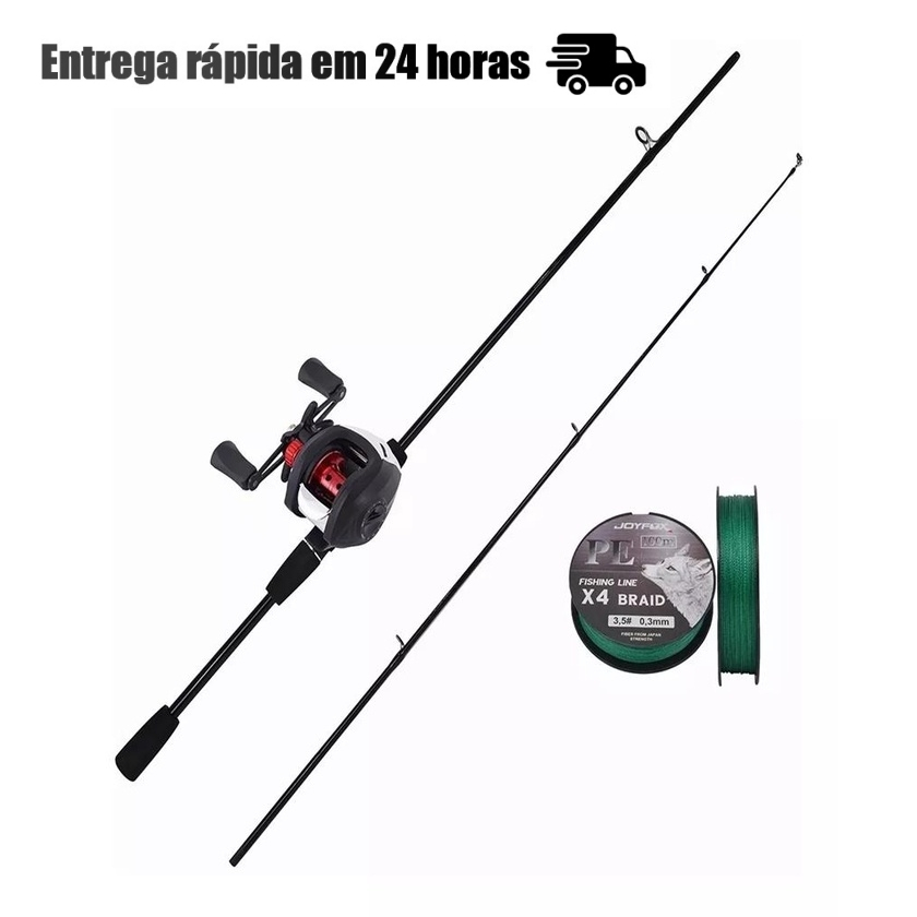 Kit Vara de Pesca Carretilha Linha Multifilamento 100m Conjunto Completo para Pesca Esportiva