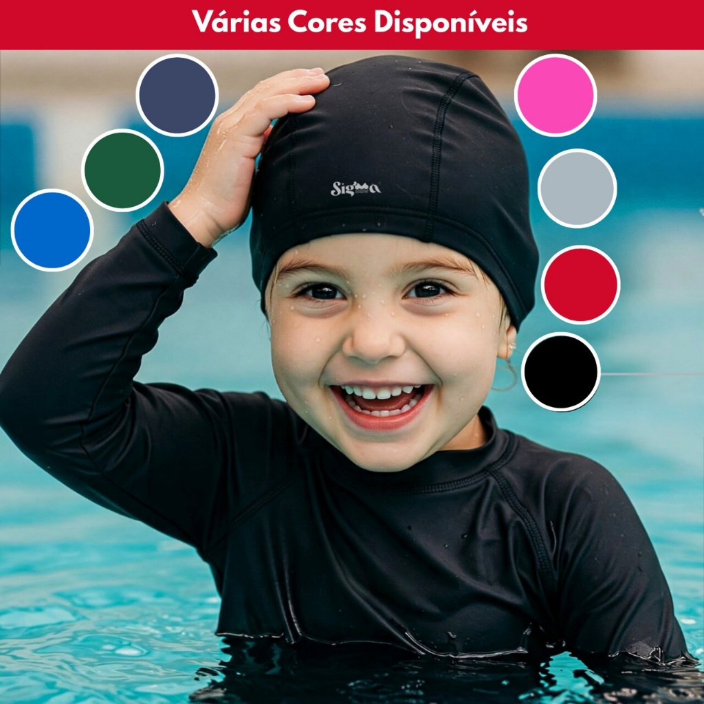 Touca Natação Infantil Juvenil Tecido Elástica Touquinha Cobre Orelha Cabelos Longos Meninos Meninas