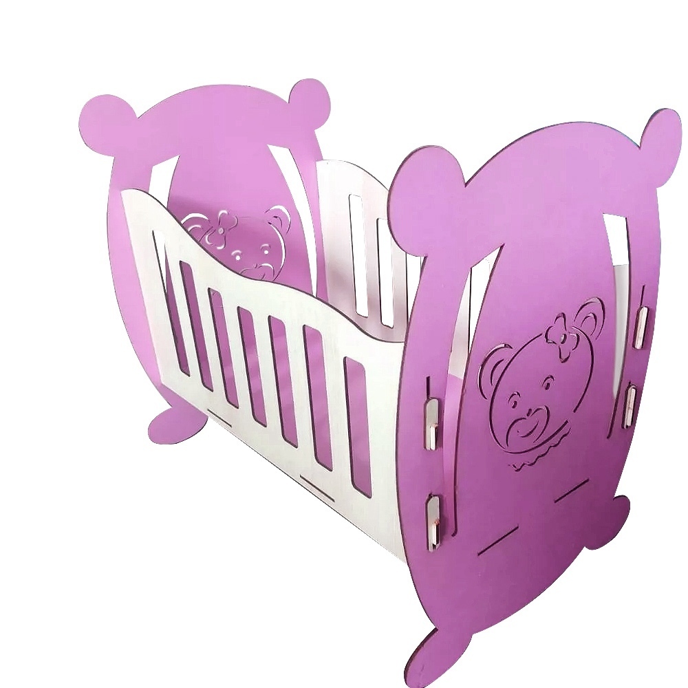 Berço de Boneca em MDF Rosa Branco Brinquedo Infantil Barbie