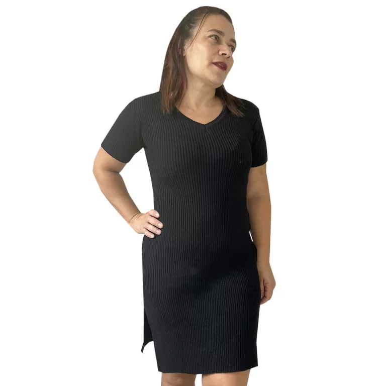 Vestido Tubinho Midi Preto Tricot Feminino Manga C