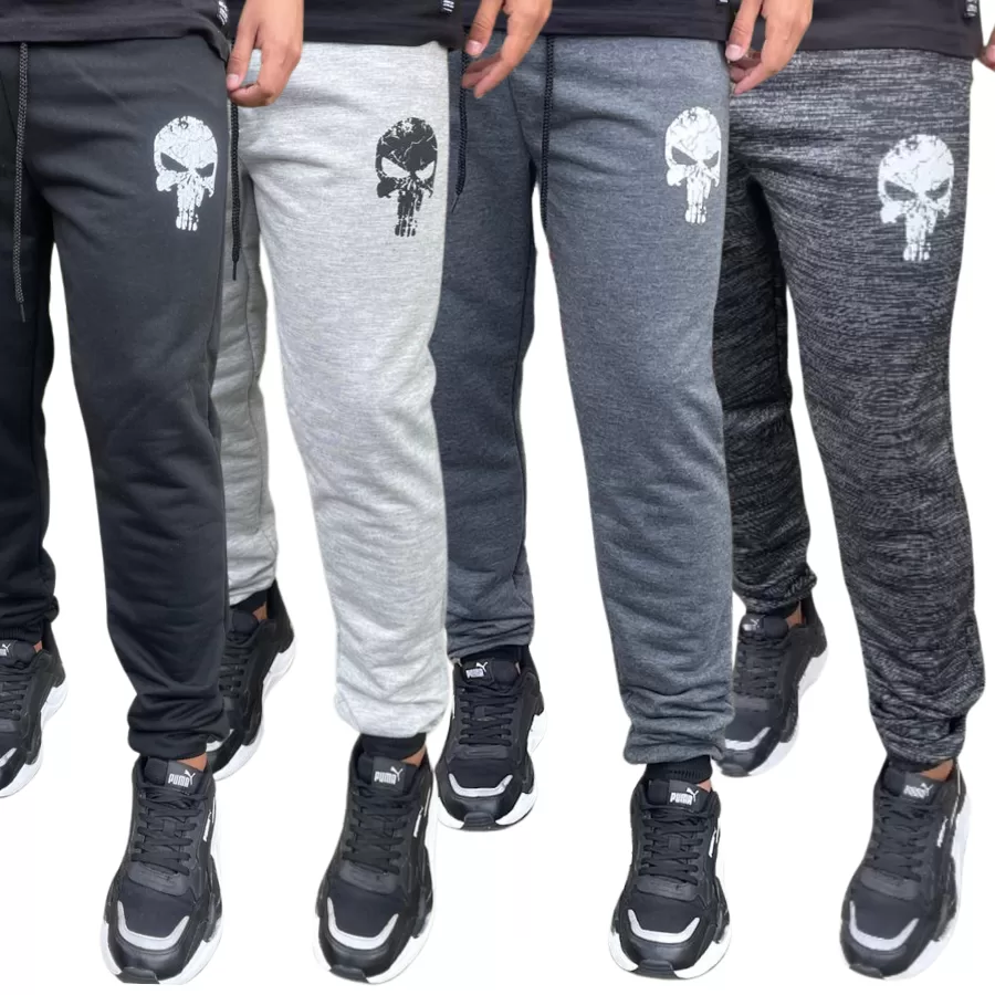 Kit 4 Calças Jogger Moletom Moletinho Slim Caveira Justiceiro Academia