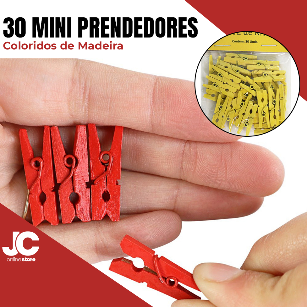 Kit 30 Mini Prendedores Coloridos de Madeira para Pendurar Fotos Decoração de Natal Artesanato