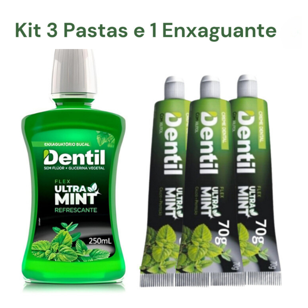 Kit Dentil 3 Pastas sem Flúor e 1 Enxaguante Ultra Mint 250ml Promoção