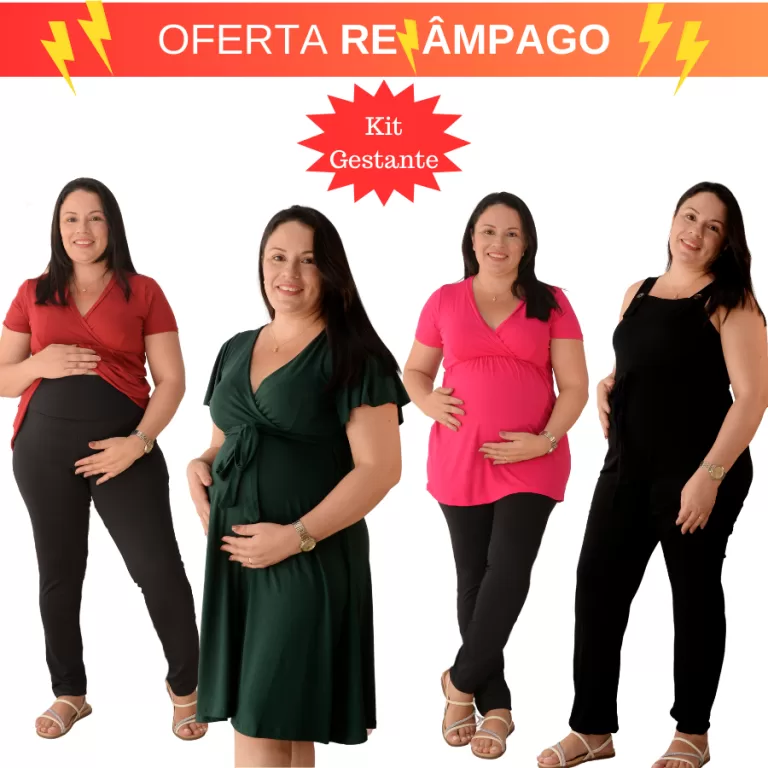 Kit Roupa Gestante Legging + Vestido + Bata + Maca