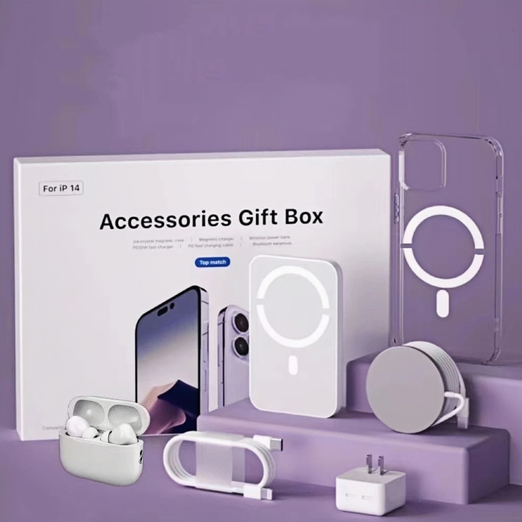 Kit Completo para iPhone 6/13/14/15 – Carregador Indutivo, Cabo de Dados, Fone Bluetooth e Power Ban