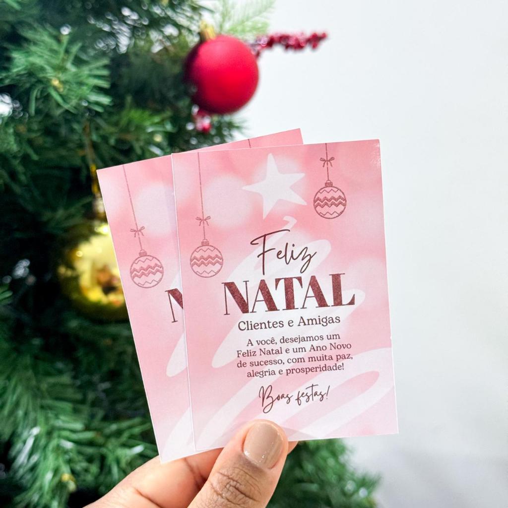 50/100 Folhetos Feliz Natal  Rosa – Pronta entrega 7x10cm – Feliz Natal