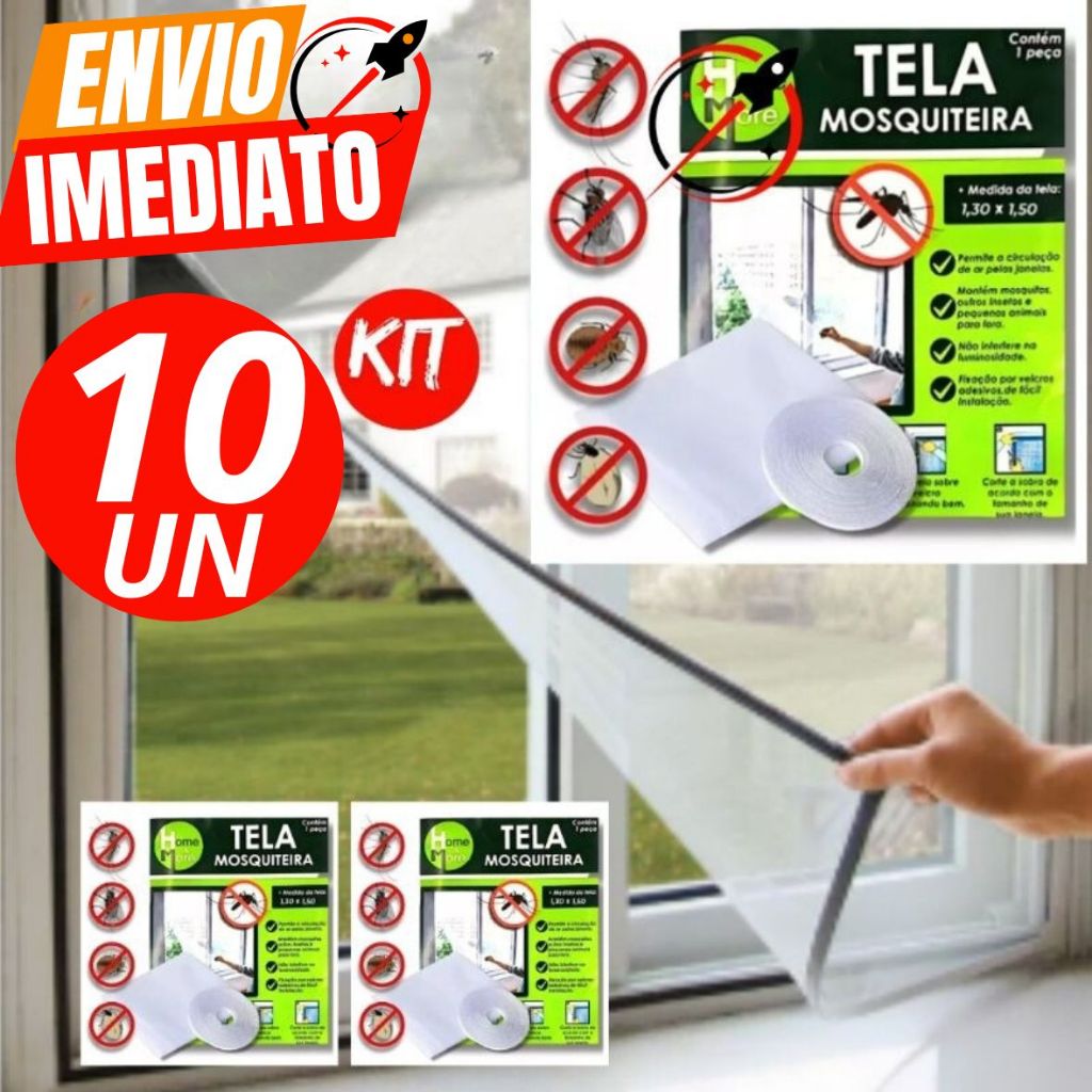 Kit Com 10 Tela Mosquiteiro 1,50 X 1,30 Anti Insetos Mosquitos Dengue Pernilongos Velcro Prático Cas