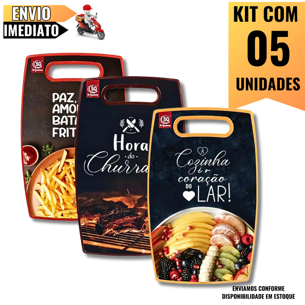 Kit 5 Tábuas de Corte Estampadas  Durabilidade e Estilo para Preparos na Cozinha