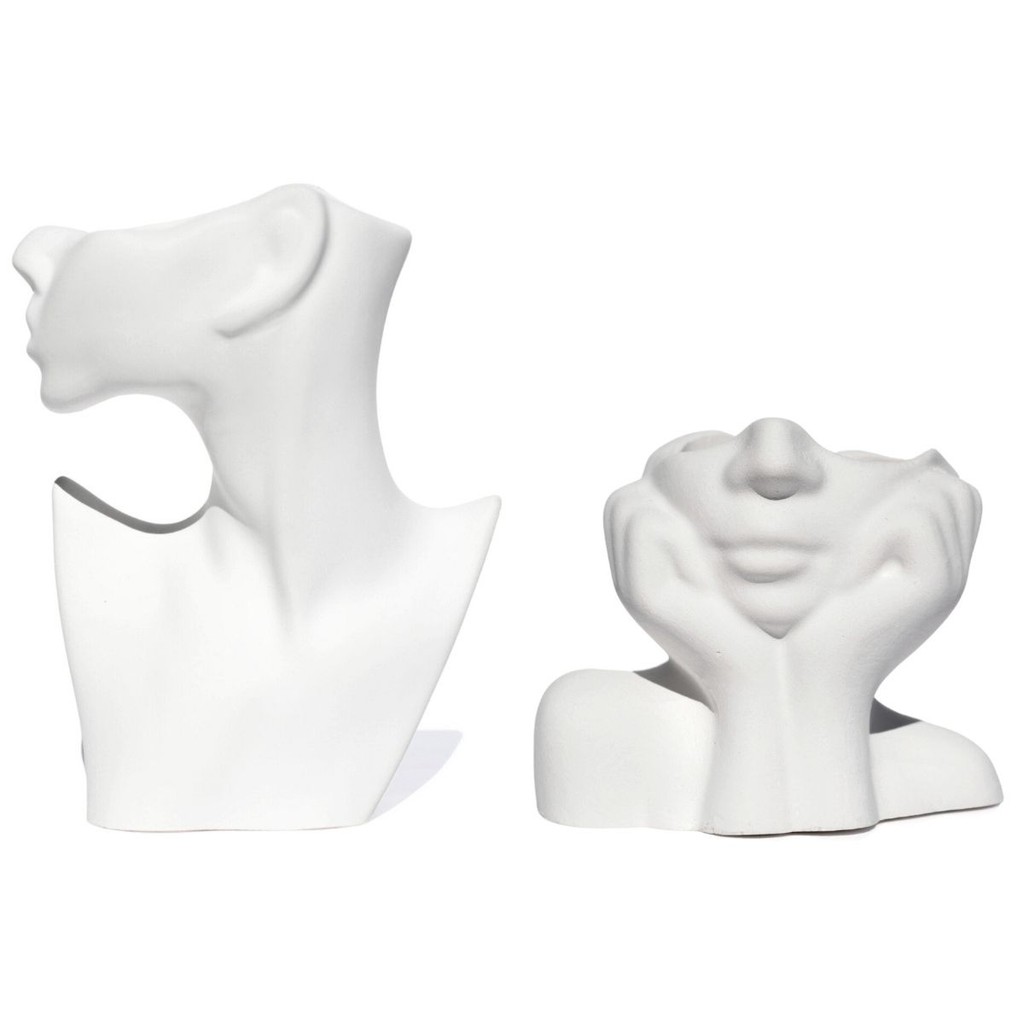 Vaso Decorativo 2pçs Perfil e Mão No Rosto em Cimento Artesanal