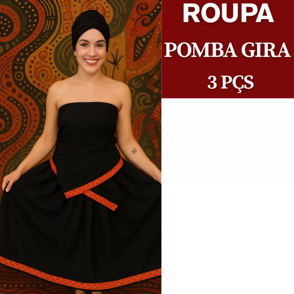 Conjunto Roupa Pomba Gira Premium Luxo Roupa Umbanda Feminina Com Renda Candomblé Kit 3pçs FULL