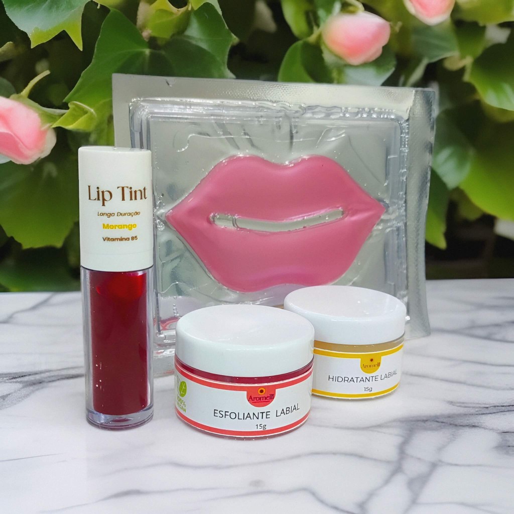 Kit Spa Labial Vegano 4 itens – Liptint/Esfoliante/Balm/Máscara