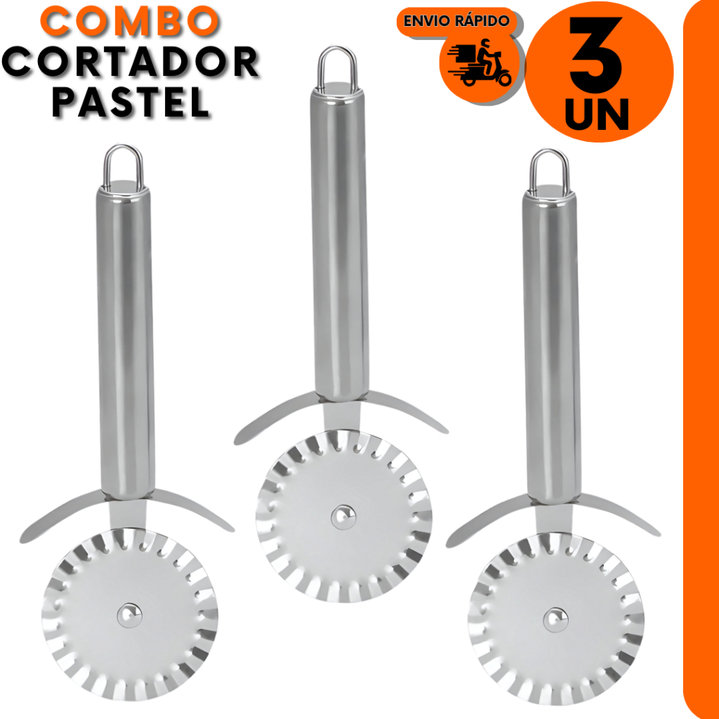 Combo 3 Carretilha Cortador Para Fechar e Cortar Massas Pastel Pizzas Em Aço Inox Premium