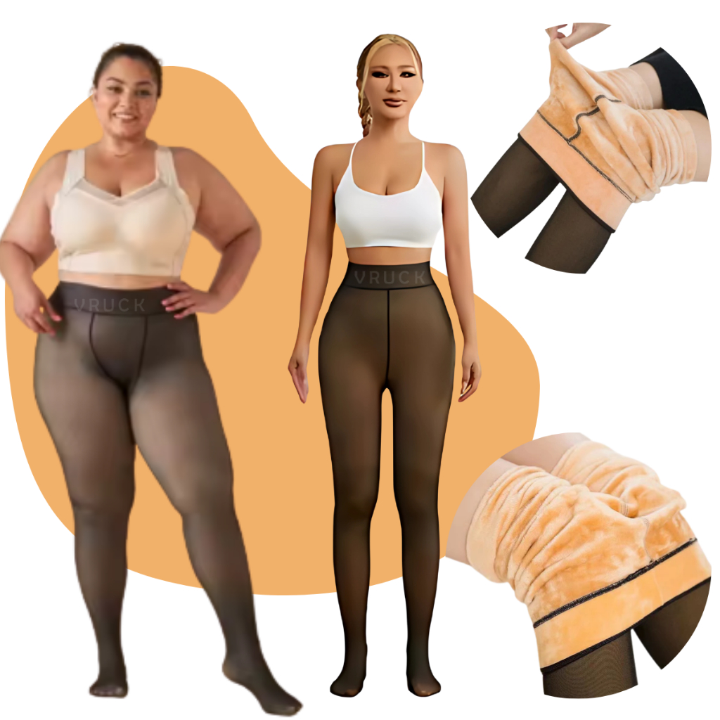 Meia-Calça Térmica Plus Size GG-GGG Forrada Peluciada Translúcida de Lã Feminina Super Elástica Slim