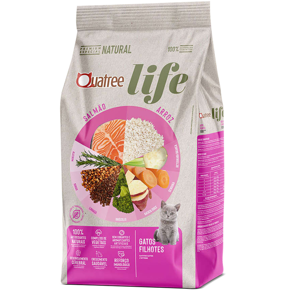 Ração Quatree Life Gatos Filhotes 10kg sabor Salmão e Arroz