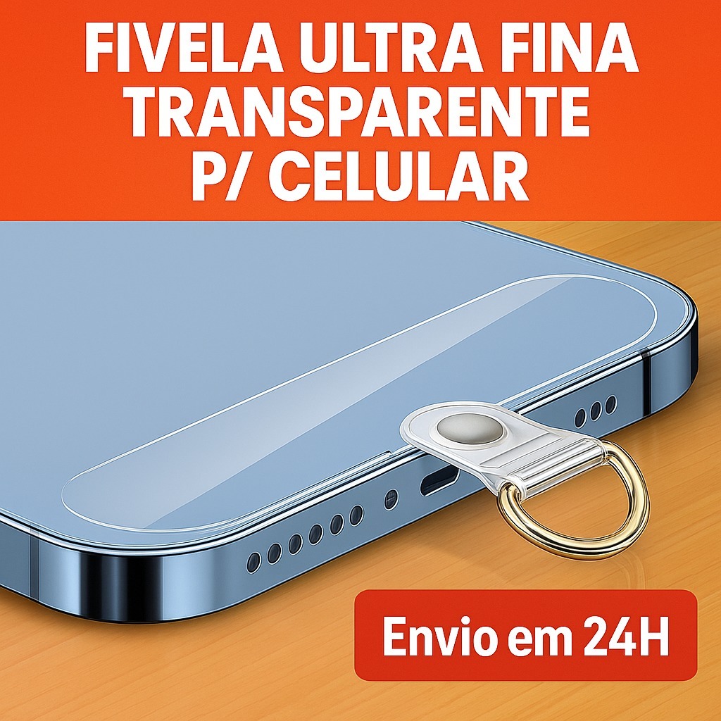 Suporte Fivela Transparente Adaptador Ultra Fina p/ Celular Pendurar Cordão Pulseira – KIT 20 UND