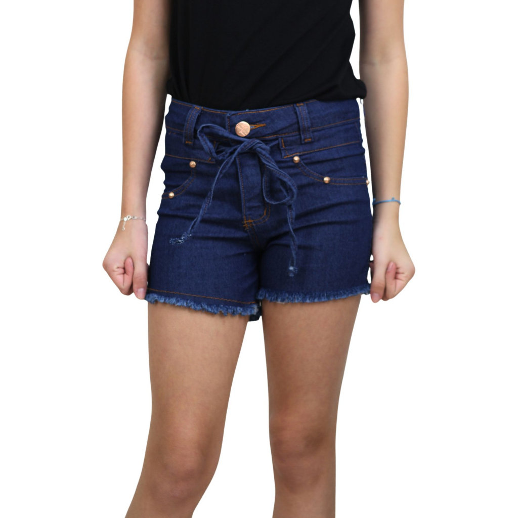 Shorts Jeans Feminino Infantil Menina barra desfiada