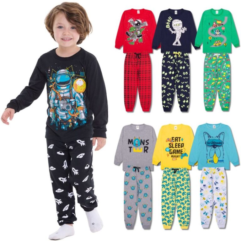 Kit Sortido 4 Peças Pijama Infantil Menino Manga 