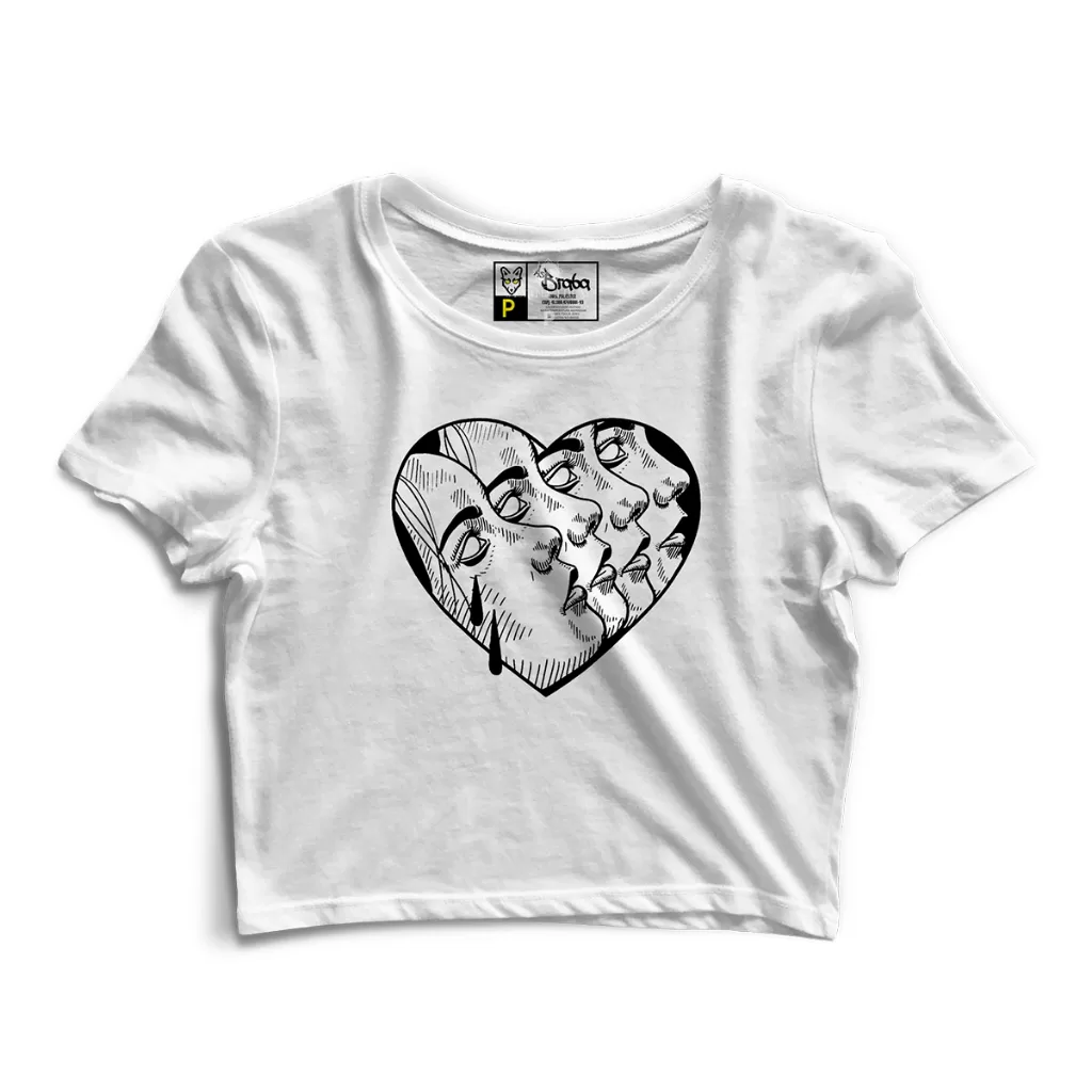 Cropped Blusa Blusinha As Braba Coração Rostos Branco