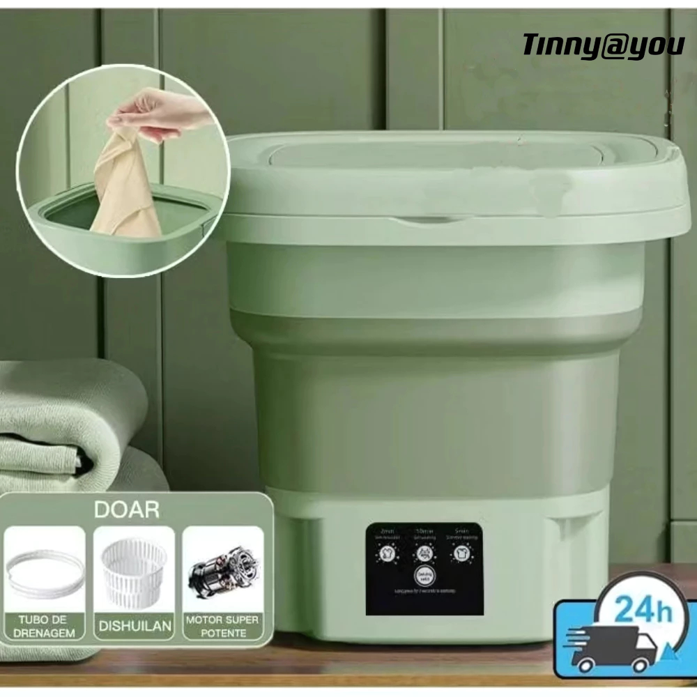 Mini máquina de lavar roupa dobrável portátil moderna automática roupa viagem bivolt TINNY YOU