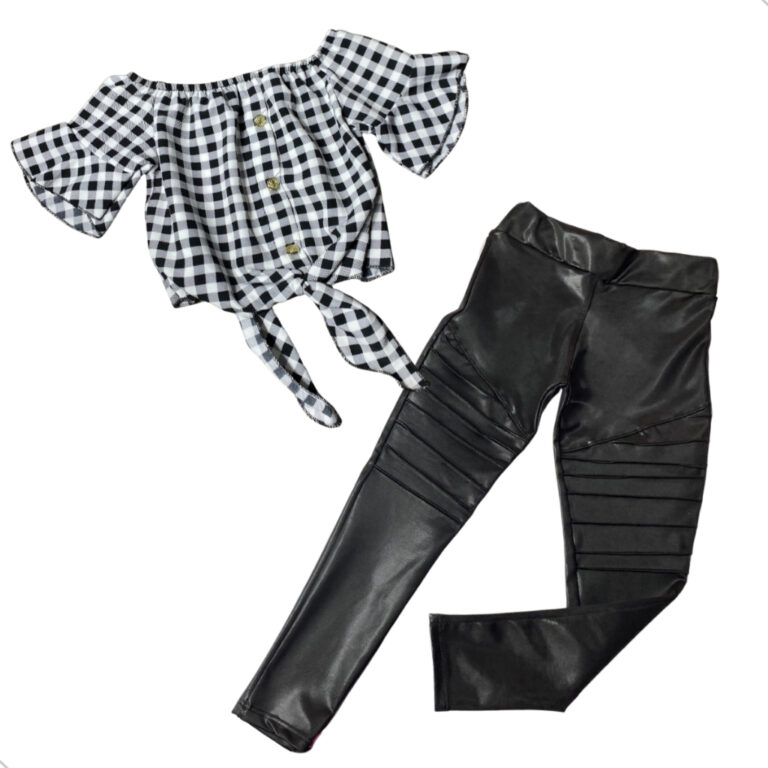 Conjunto Infantil Cropped De Amarrar Xadrez + Cal