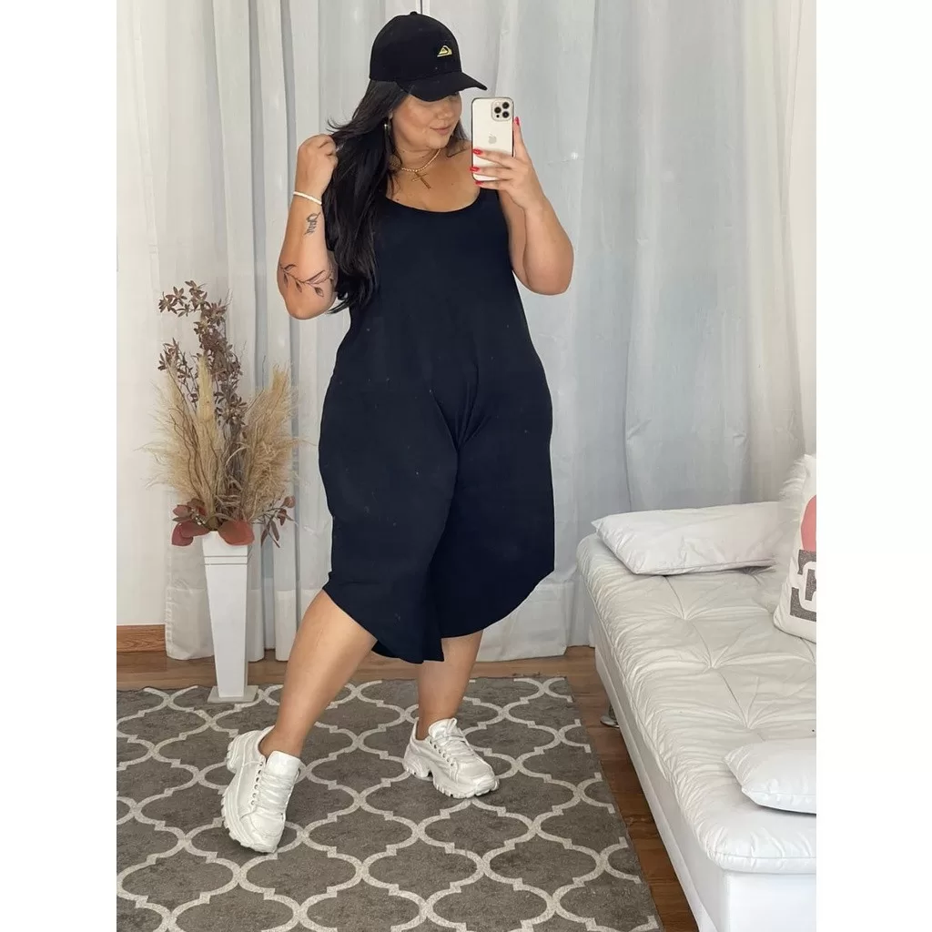 Macacão Feminino Plus Size Curto Pantacur Regata Malha Viscolycra EleganteVerão Fresquinho All Curve