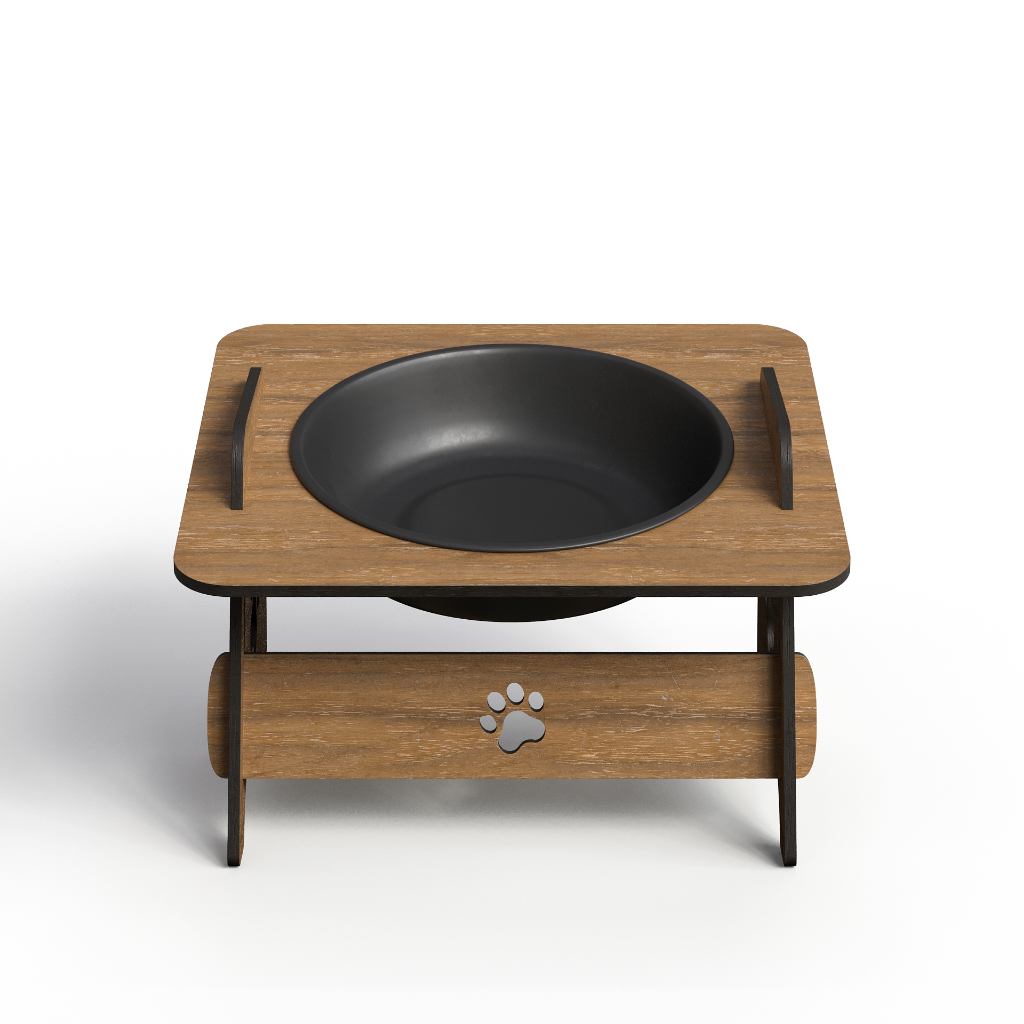 Comedouro 1pote Para Cachorro e Gato Pet Com Tigela Marrom Madeira