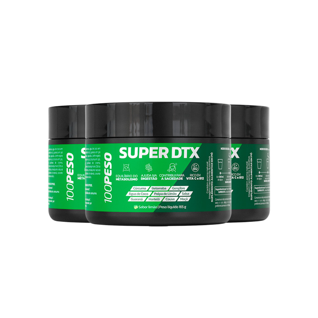 3 Potes Suplemento Super Detox Sabor Limão – 100 Peso